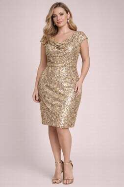 St. John Collection Gold Sequin Cowl Neck Cap Sleeve Cocktail Dress medium